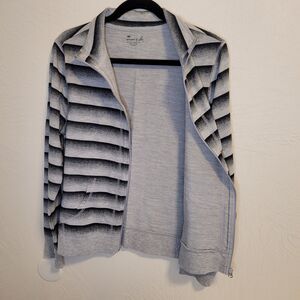 Exertek Womens Gray Striped Zip Up Jacket Long Sleeves Size Large